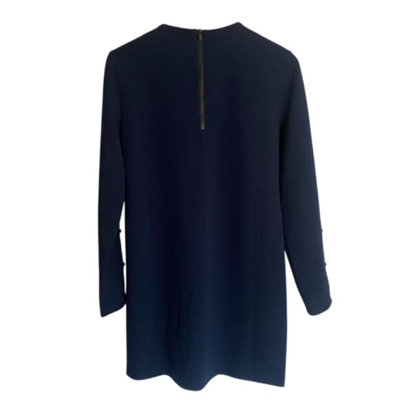 NWT Tibi Button Sleeve Crepe Shift Dress in Midnight Navy 4 - Picture 4 of 5